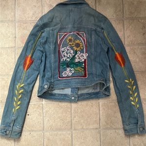 Anthropologie denim jean jacket medium embroidered floral back and sleeves